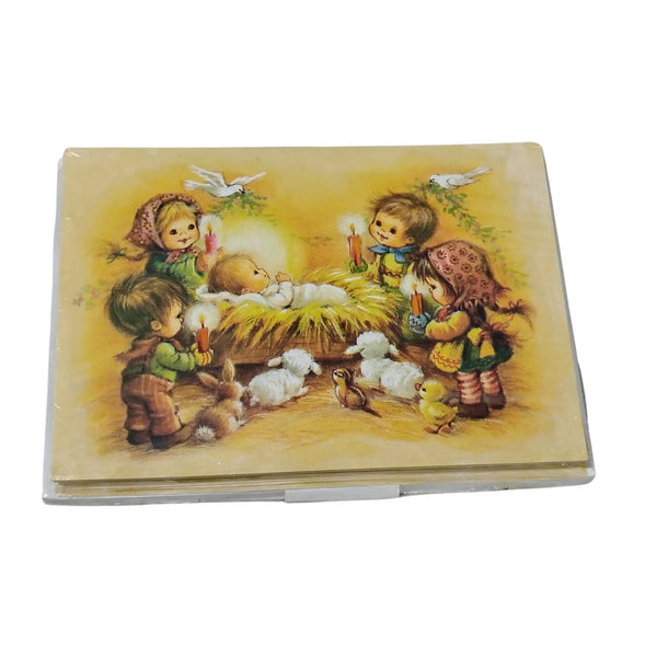 90s Nativity Childrens Scene Jesus Manger 18 New Christmas Cards Greeting Cards New in Package [Vintage]