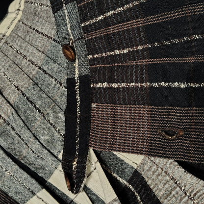 1960s Pleated Brown Plaid Reversible Button Up A Line Skirt Size XS [Vintage]