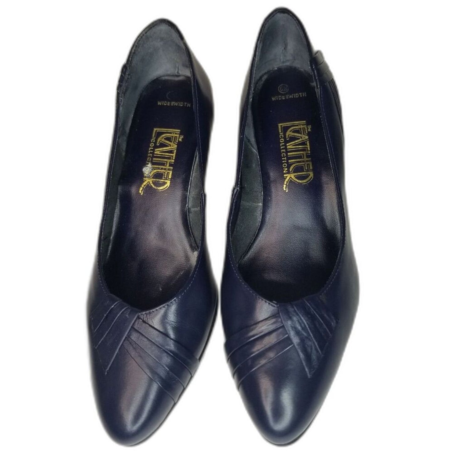 1980s Blue Leather Pump Heels Round Pointy Toe Size 6.5 Gently Used [Vintage]
