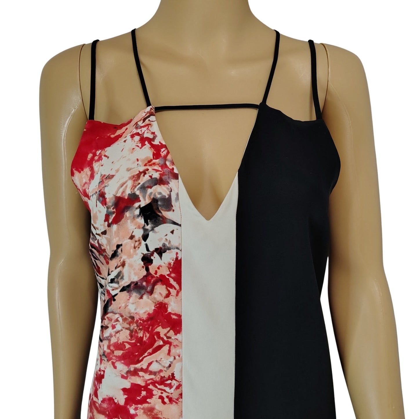 100% SILK PARKER Slip Dress Patchwork Floral Keyhole Strappy Black Red White Size S