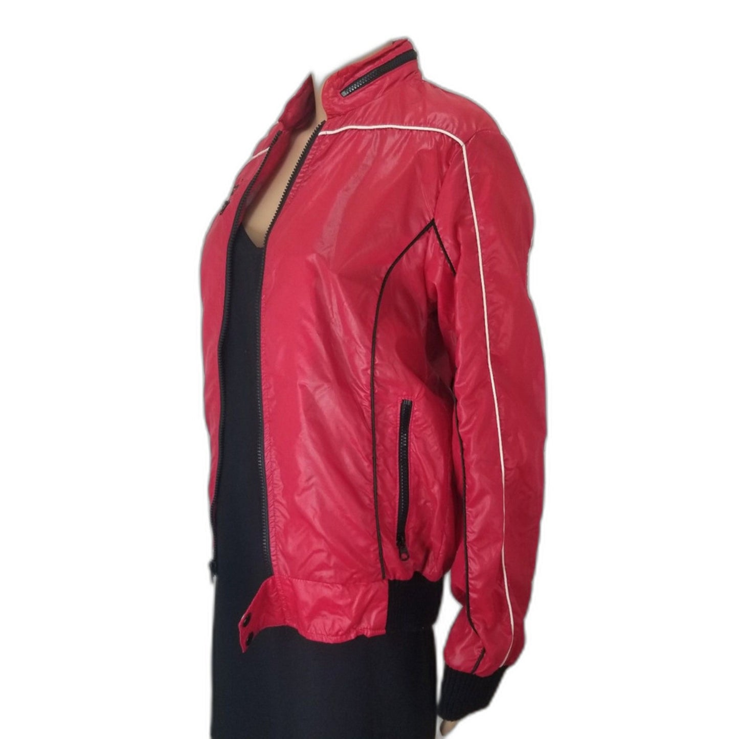 80s Vintage Style Auto Zip Up Nylon Red Light Weight Racer Jacket Size Small