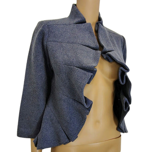 ANTHROPOLOGIE TABITHA Wool Open Front Blazer Gray Ruffled Collar Lapel Size 4