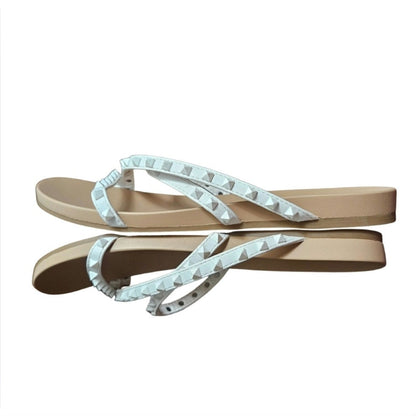 White Madden Girl Women's Candy Slide Strappy Sandal Square Spikes Size 8.5