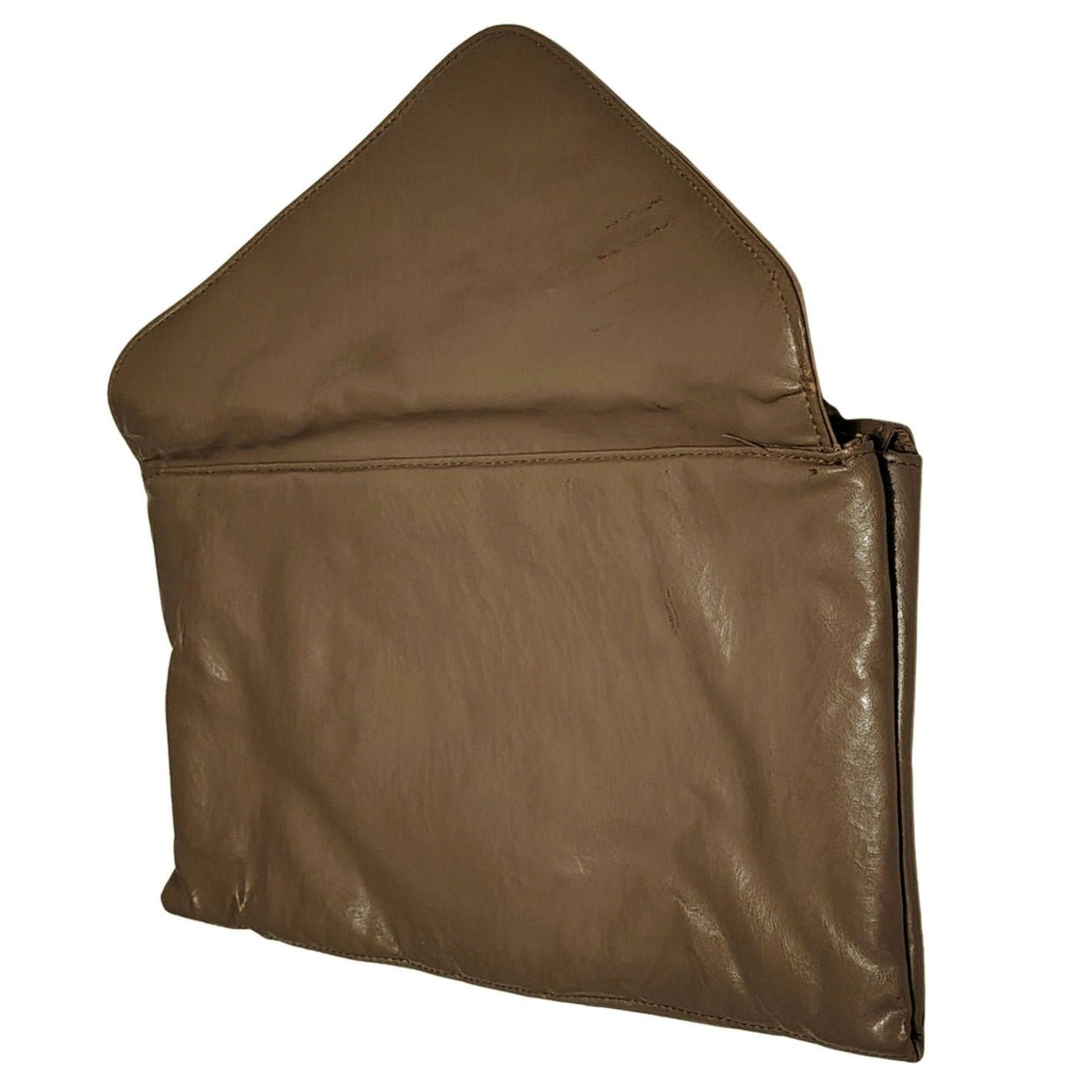 1970s Maxi Clutch Taupe Two Pockets Two Fold Over Closures Wristlet [Vintage]