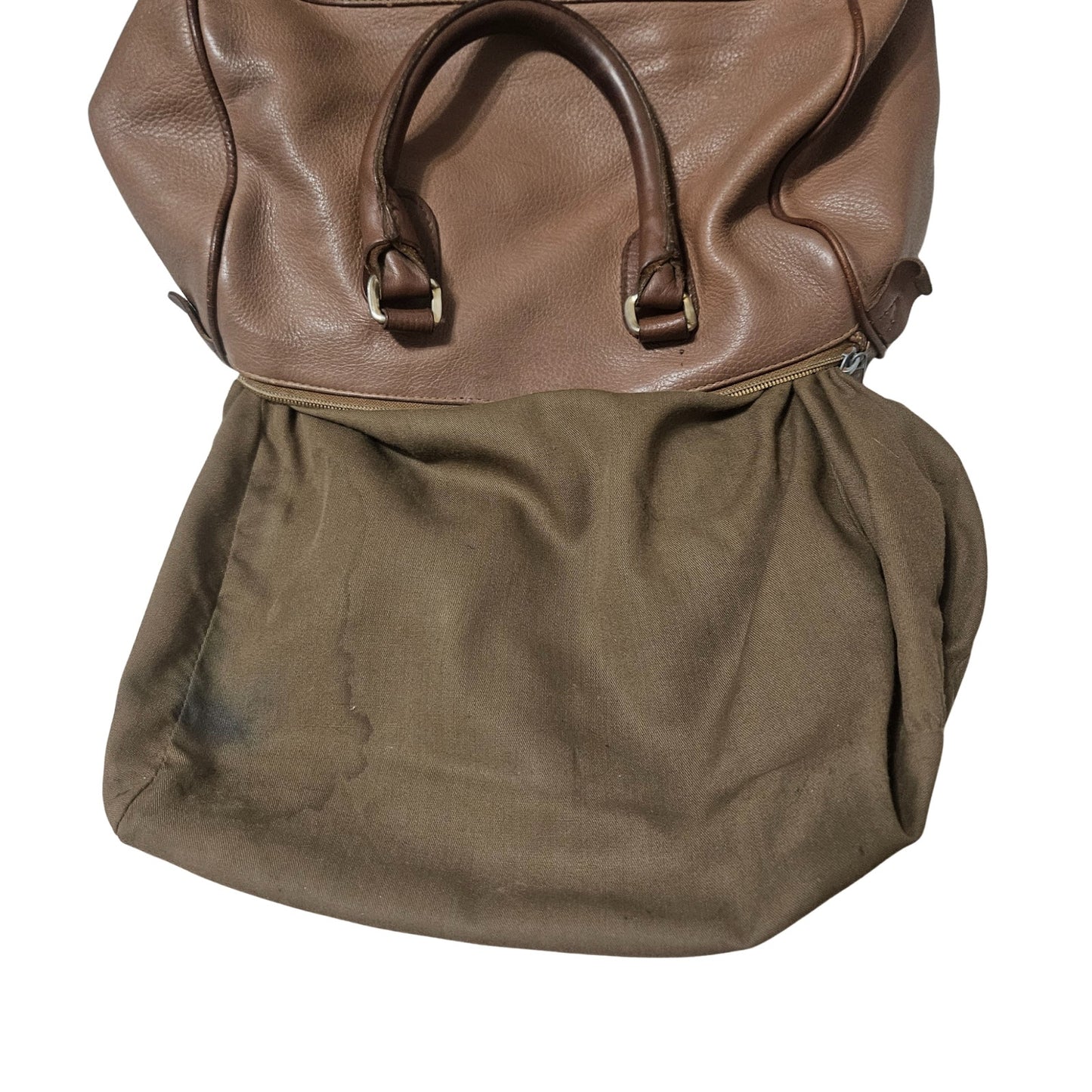 INC Brown Genuine Leather Bowling Barrel Bag Top Handle Handbag Gently Used
