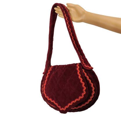 1970s Vintage Embroidered Wine Velvet Shoulder  Handbag by Carpetbags of America