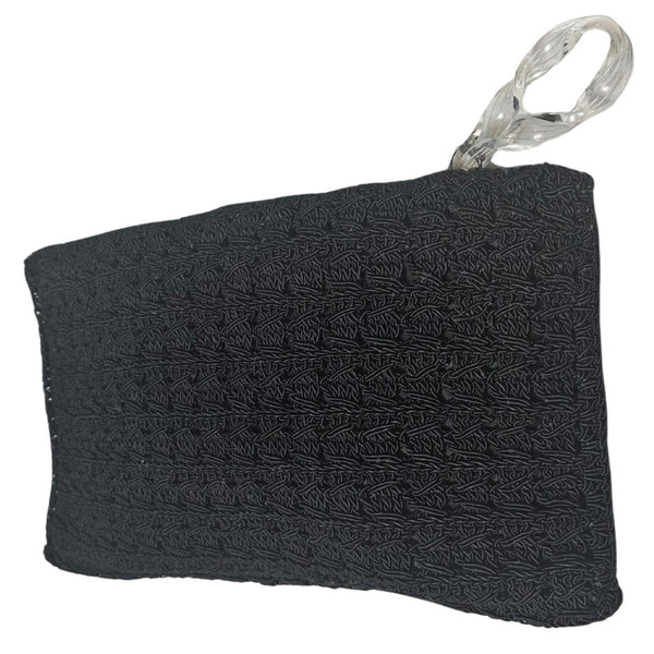 1940s Maxi Clutch Bag Large Black Crocheted Cord Vintage Lucite Toggle by Conmar