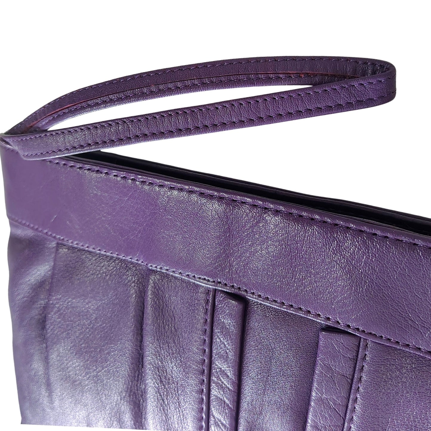 1980s Borsa Veneto Purple Genuine Leather Clutch Handbag Wristlet Top Zip Bag [Vintage]