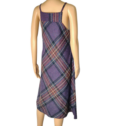 1960s Plaid Spaghetti Strap Overall Bib ALine Sheath Hidden Pockets Dress Size 5 [Vintage]