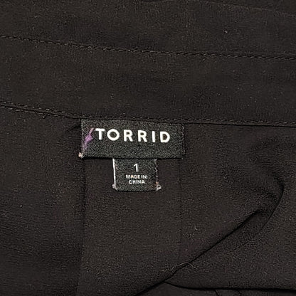 Torrid Black Button Up Shirt Tunic Fold Down Collar Folded Short Sleeves Size 1