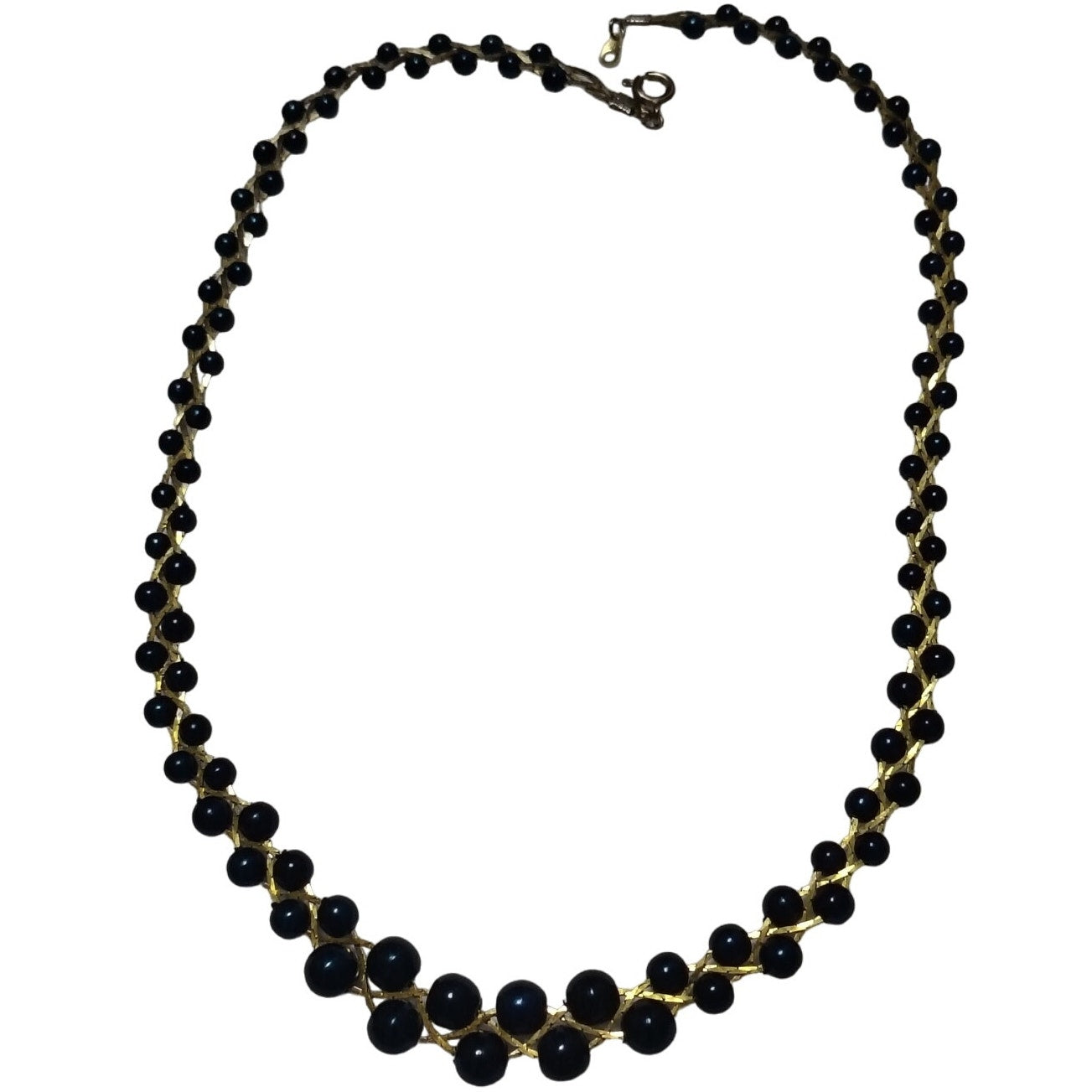 Vintage Gold Filled Three Chain Braided wth Midnight Blue Graduating Beads