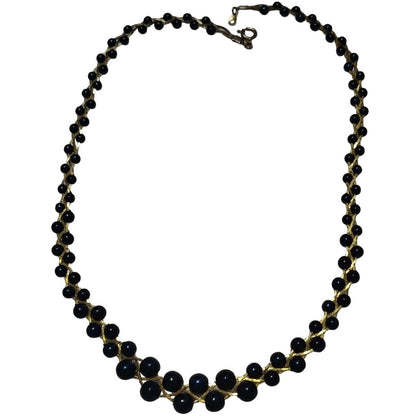 Vintage Gold Filled Three Chain Braided wth Midnight Blue Graduating Beads