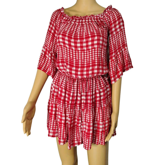 Red White Off or On Shoulder asos Fit Flare Short Sleeve Mini Dress Tunic Size 4