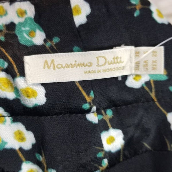 Mossimo Dutti Black Silk Long Bermuda Shorts Floral Belt Hidden Pockets Size 6