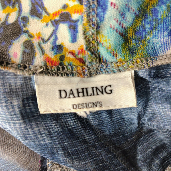 Blue Multi-color Floral Print Sheer Patchwork Open Front Long Flowy Vest Size M