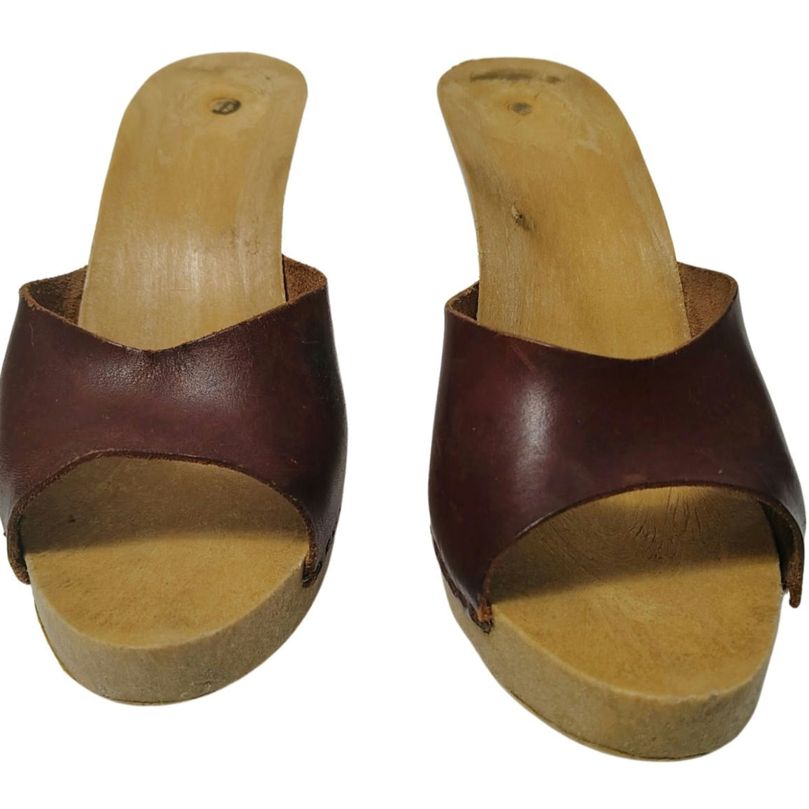 1970s Candies Style Faux Wood Heels Brown Leather Uppers USA 6 EUR 37 UK 4.5 [Vintage]