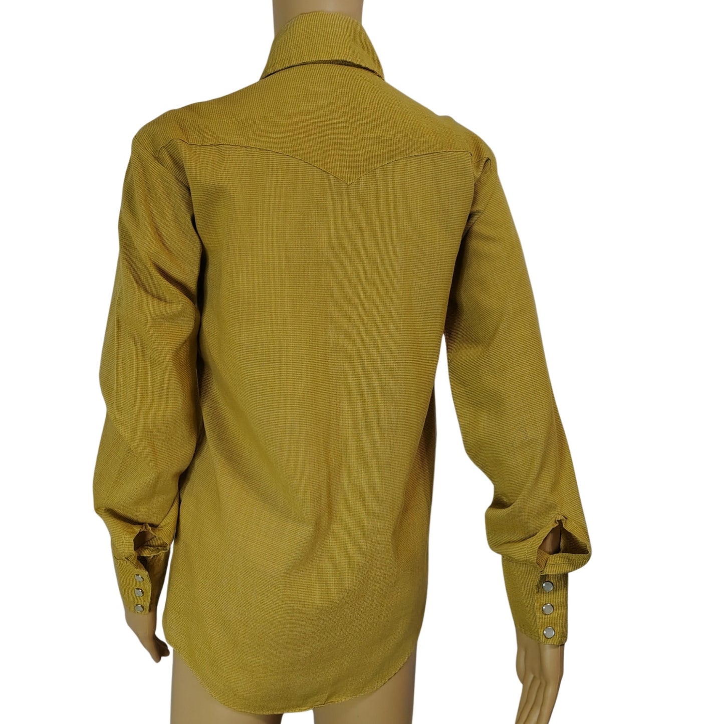 1970s Western Long Sleeve Collar Shirt Mustard Yellow Pearl Snap  Size Small [Vintage]