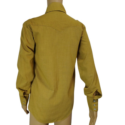 1970s Western Long Sleeve Collar Shirt Mustard Yellow Pearl Snap  Size Small [Vintage]