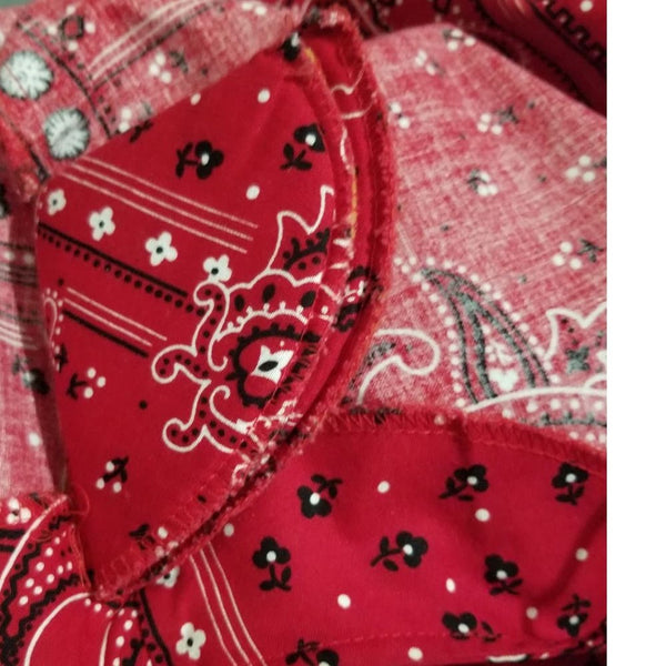 80s Midi Red Kerchief Print Dress Button Short Sleeve Crew Neck VINTAGE Size XL