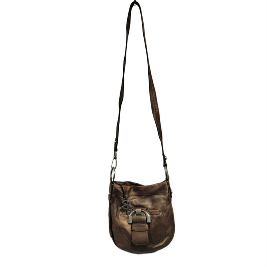 B Makowsky Brown Pebble Leather Zip Top Crossbody Shoulder Bag Silver Hardware