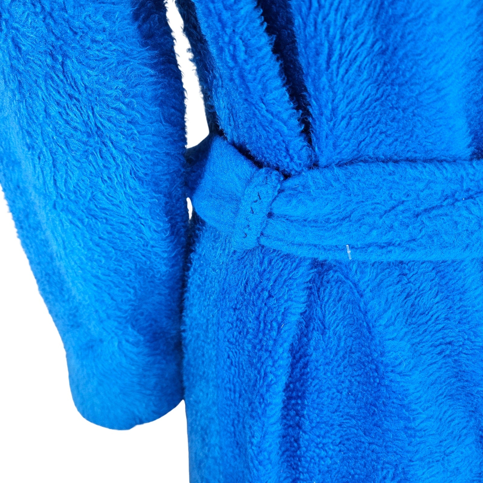1970s Electric Blue Shaggy Full Length Robe Matching Belt Teddy Bear Fleece