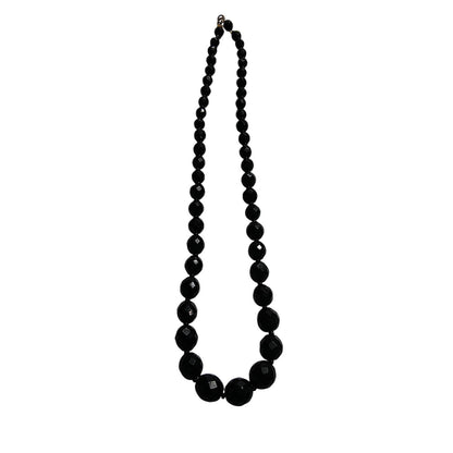 Black Beveled Glass Beaded Vintage Single Strand Necklace Spring Clasp Closurep