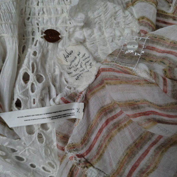 FP One Boho Brown White Flowy Caraway Stripe Sheer Uneven hem Long Dress Size Large