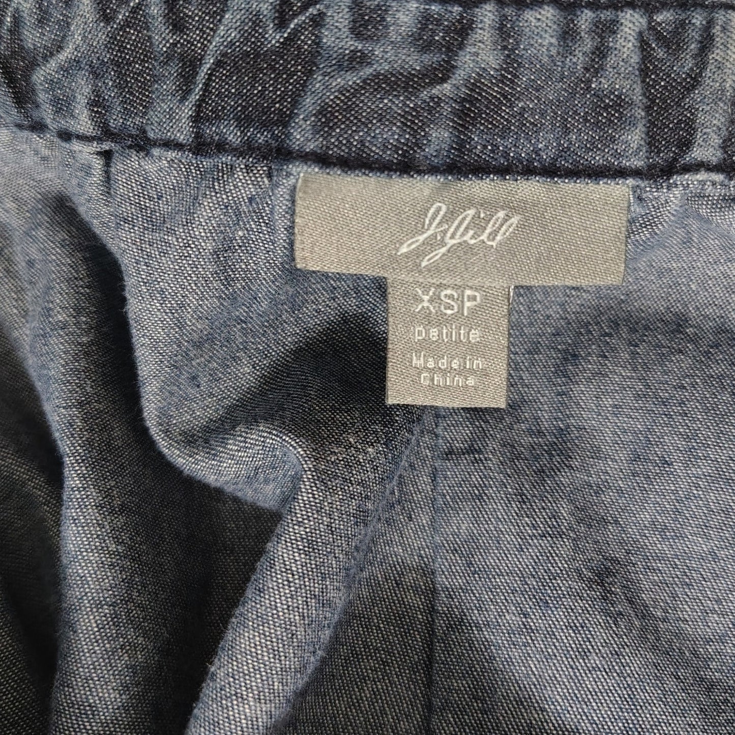 J Jill 100% Cotton Midi Denim Blue Panel Flare Skirt Elastic Waistband Size XSP