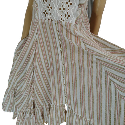 FP One Boho Brown White Flowy Caraway Stripe Sheer Uneven hem Long Dress Size Large