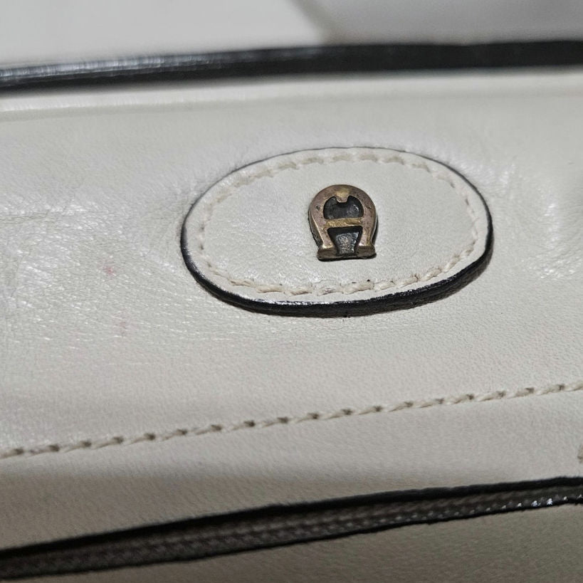 1980s Cream Etienne Aigner Top Handle Square Leather Two Pouch Top Zip Bag [vintage]