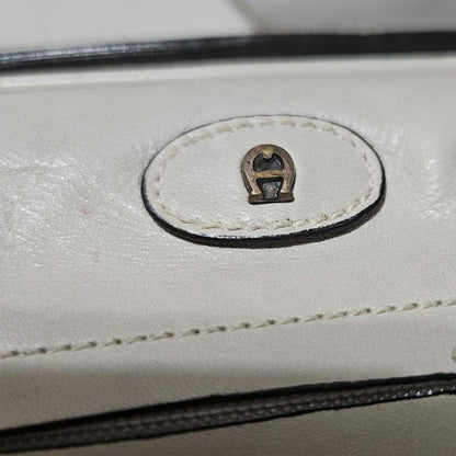 1980s Cream Etienne Aigner Top Handle Square Leather Two Pouch Top Zip Bag [vintage]