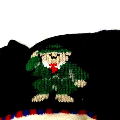 Hand Knit Pure Wool Pullover Collar Sweater Teddy Bear Motif Medium [VINTAGE]