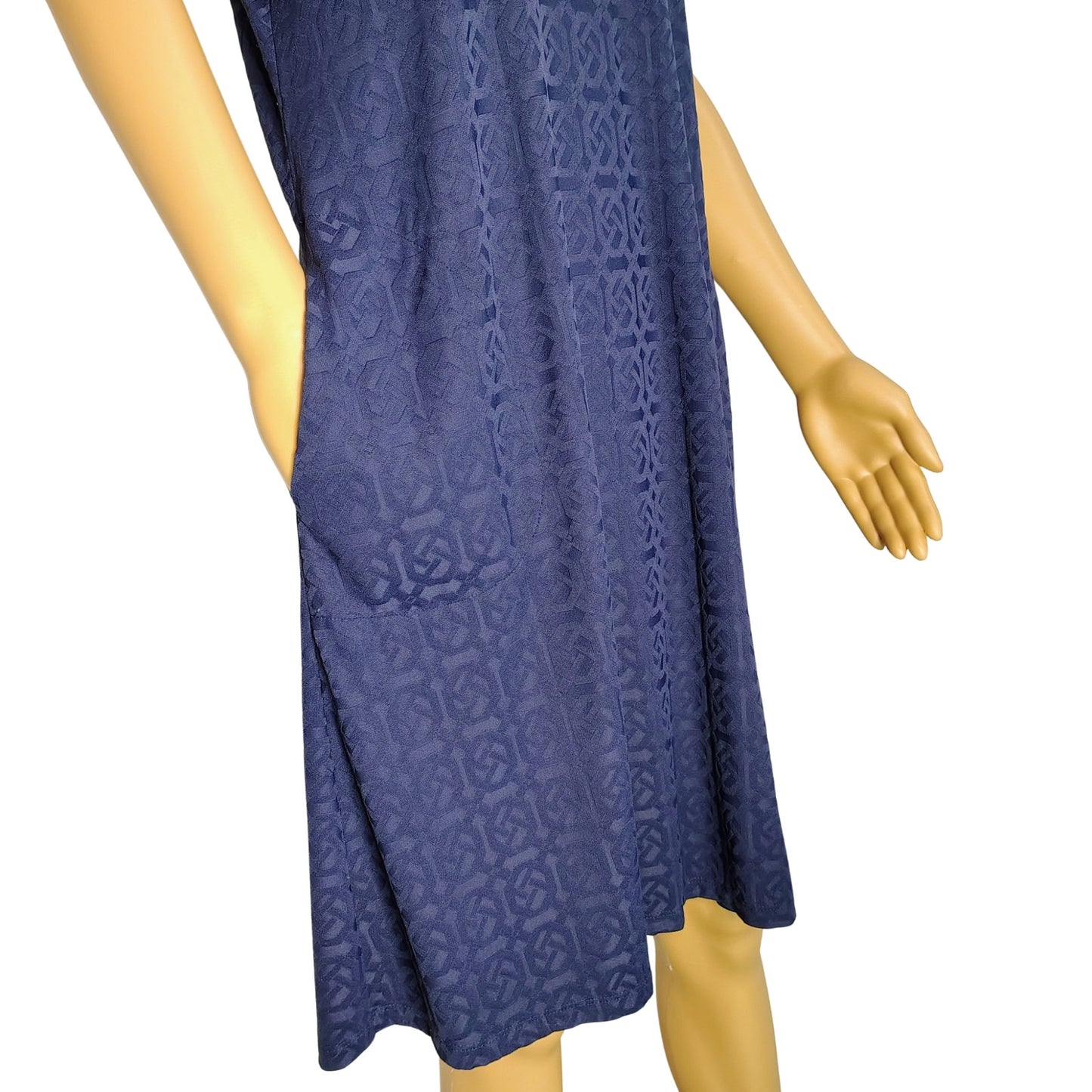 J. McLaughlin Swing Dress in Knot Print Jacquard Short Sleeve Navy Blue Size Small