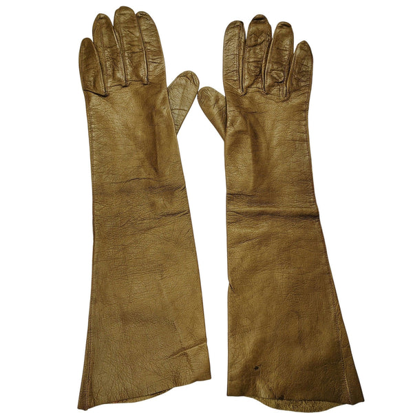 Vintage Brown Washable Long Soft Leather Gloves Made in Italy Size 7R Women