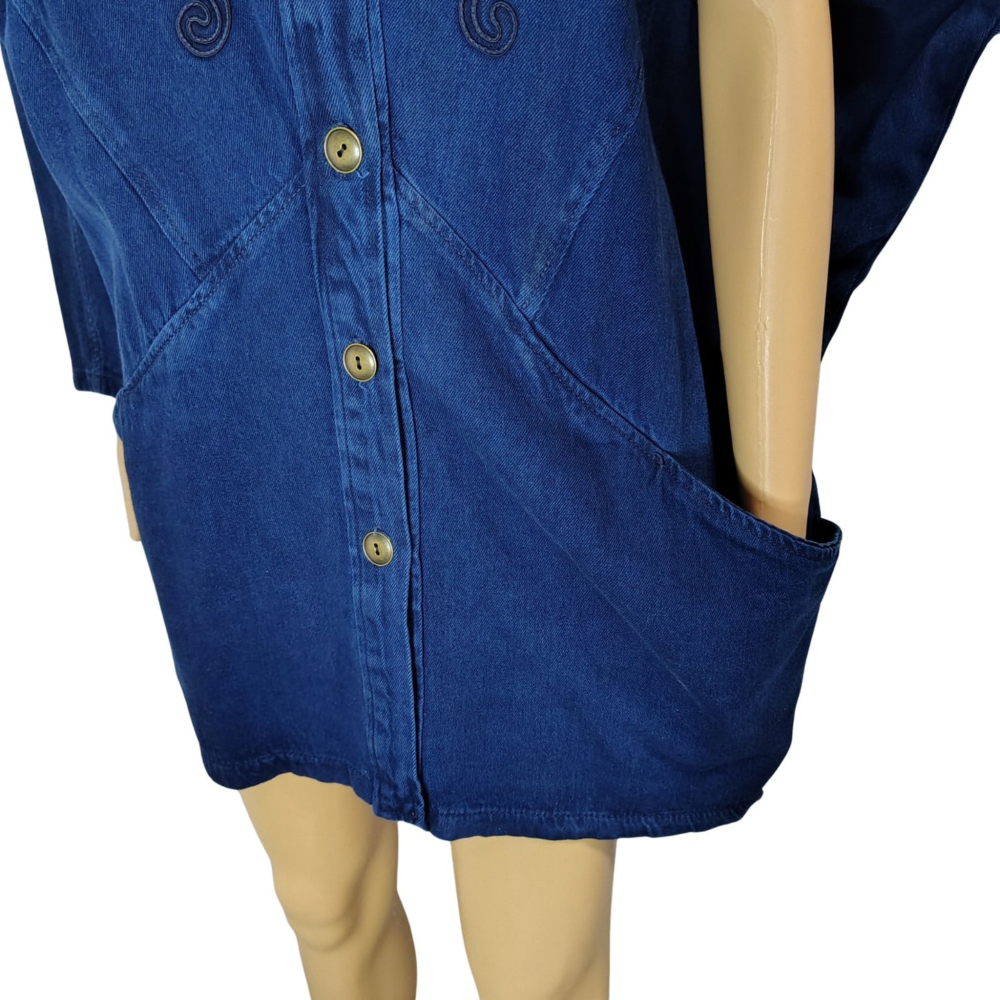 1990s Pado California Indigo Blue Denim Jean Jacket Dolman Sleeves Embroidered [Vintage]