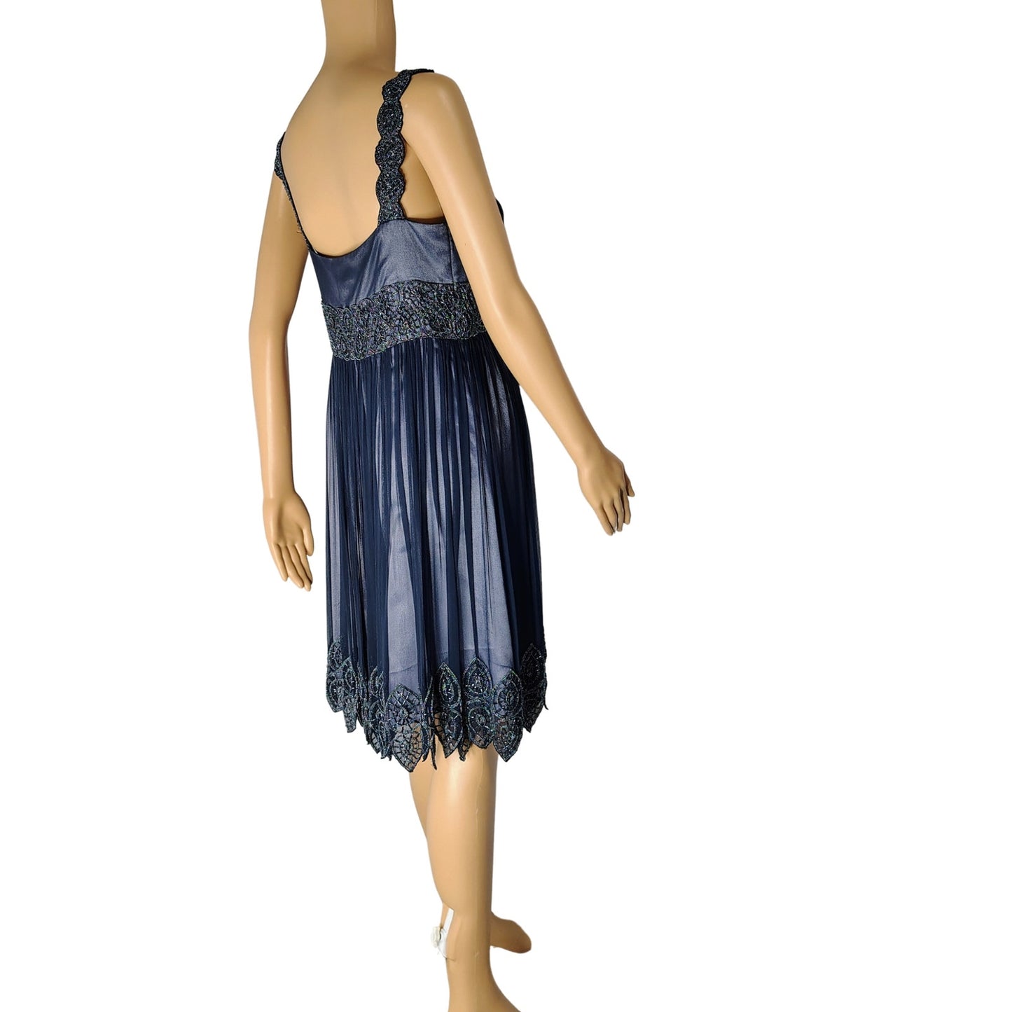 100% Silk Adrianna Papell Evening Formal Semi-Formal Dress Beaded Tank Top SZ 8P