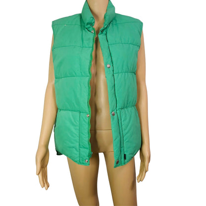 1980s Woolrich Insulated Kelly Green Yellow Goose Down Puffer Vest Size Medium [Vintage]