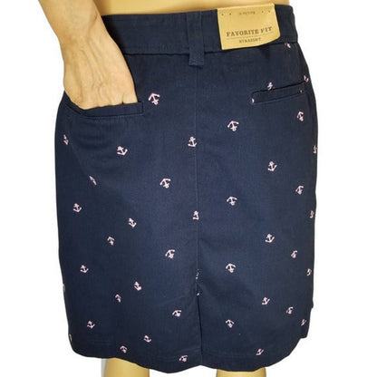 Embroidered Pink Anchors Blue Pencil Skirt  L.L. Bean Nautical Size Petite 16