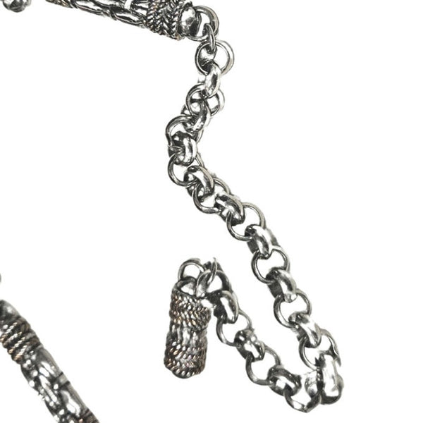 Vintage Woven Metal Design Chain Links Adjustable Heavyweight Belt Silver Tone