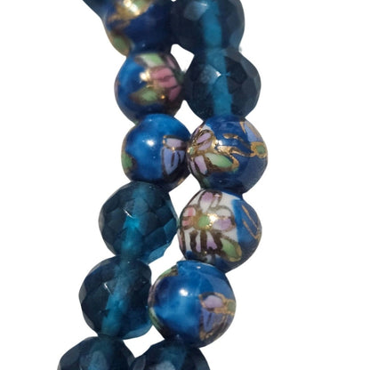 1980s Blue Artisan Crafted Polymer Clay Bead Face Pull Through Closure Necklace