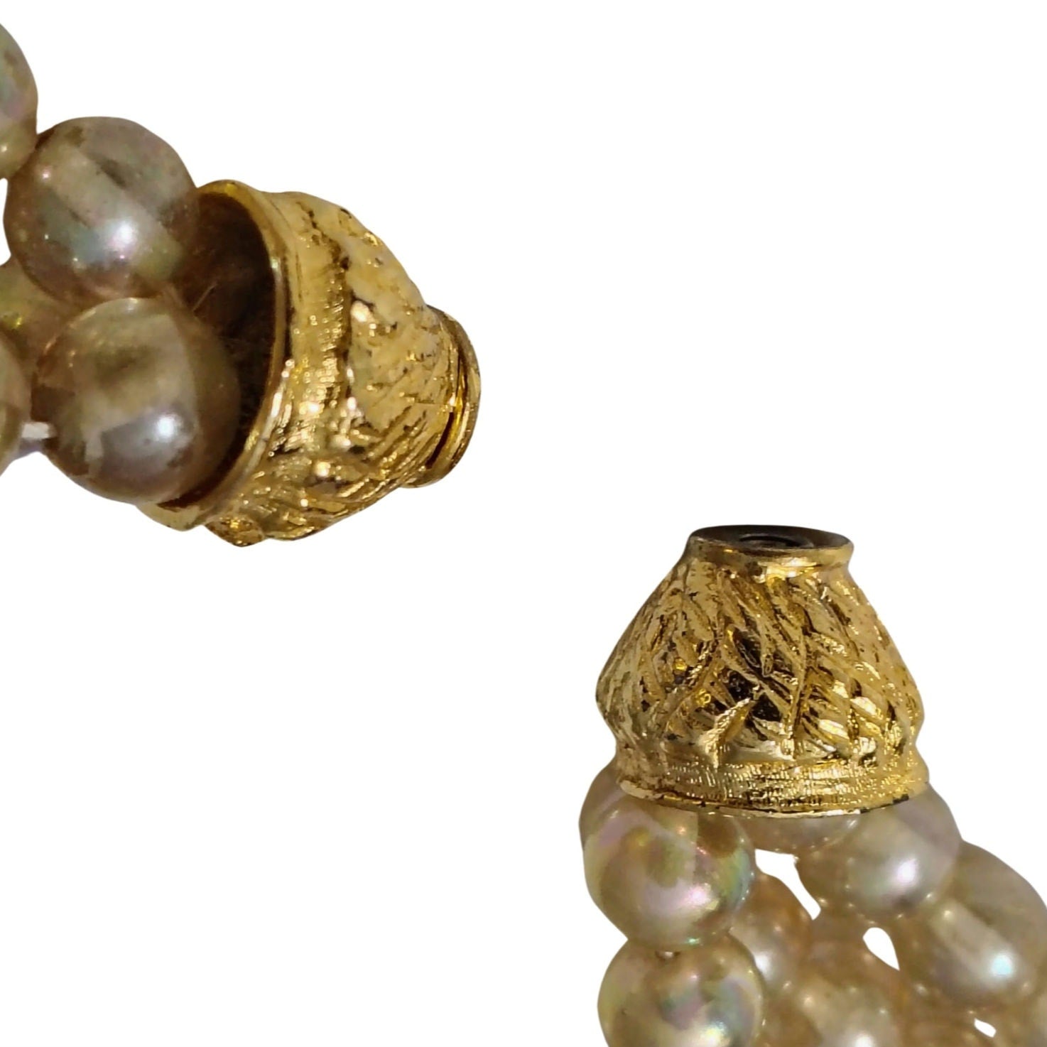 1960s Triple Strand Faux Champagne Pearl Choker Necklace Snap Clip Closure[Vintage]