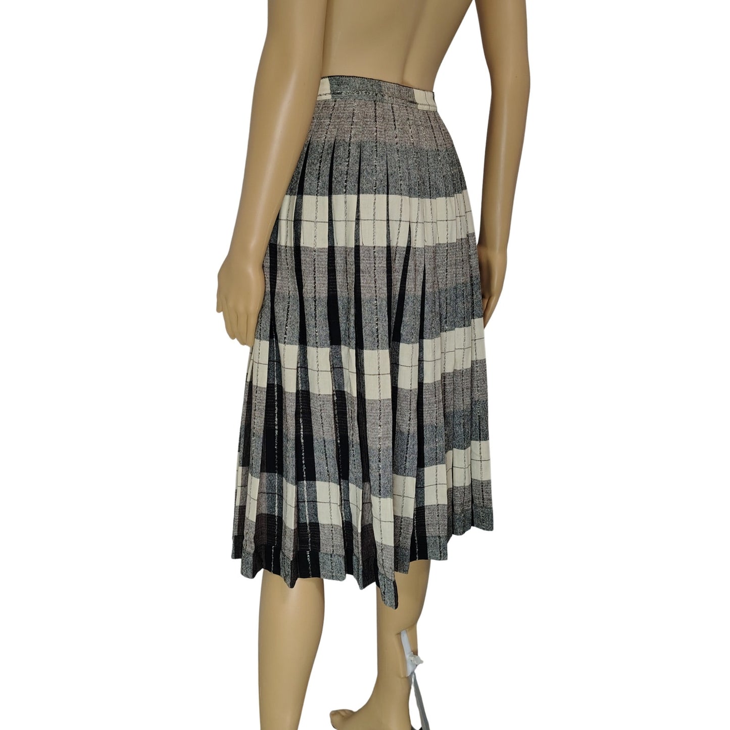 1960s Pleated Brown Plaid Reversible Button Up A Line Skirt Size XS [Vintage]