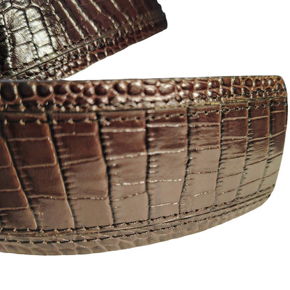 Brown Faux Crocodile Leather Designed Genuine Leather Wide Belt Ann Taylor SZ Lg
