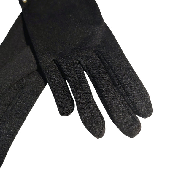 Black Mini Cream Pearl Nylon Evening Gloves New With Tag Mint Vintage Helena