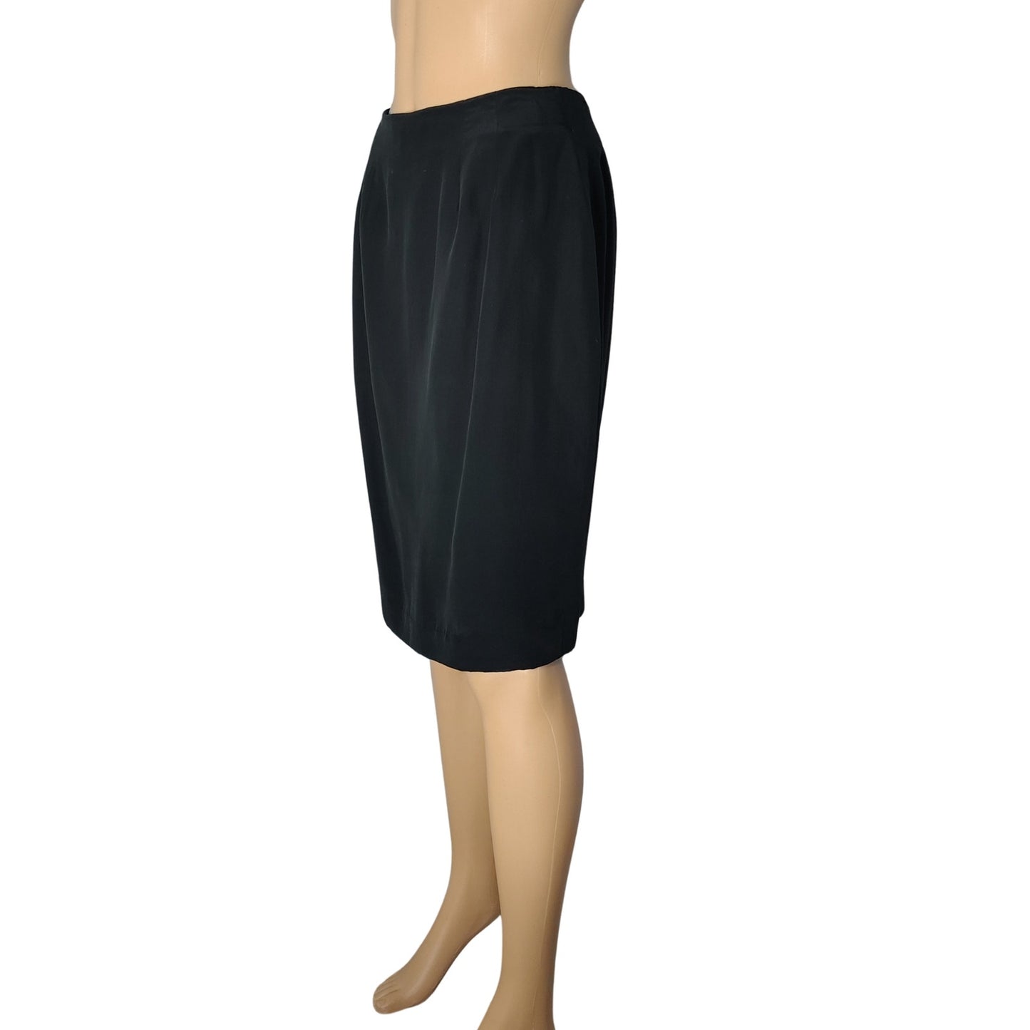 100% Silk 1990s Lined Black Pencil Skirt Back Zipper Back Slit Size 8 Like New
