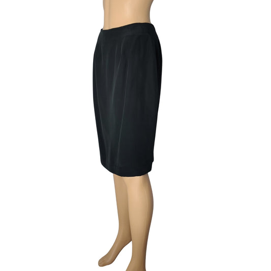 100% Silk 1990s Lined Black Pencil Skirt Back Zipper Back Slit Size 8 Like New
