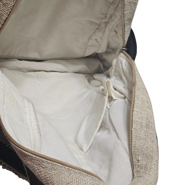 Tan Striped Handmade Pure Hemp THC FREE Laptop Holder Four Pocket Backpack