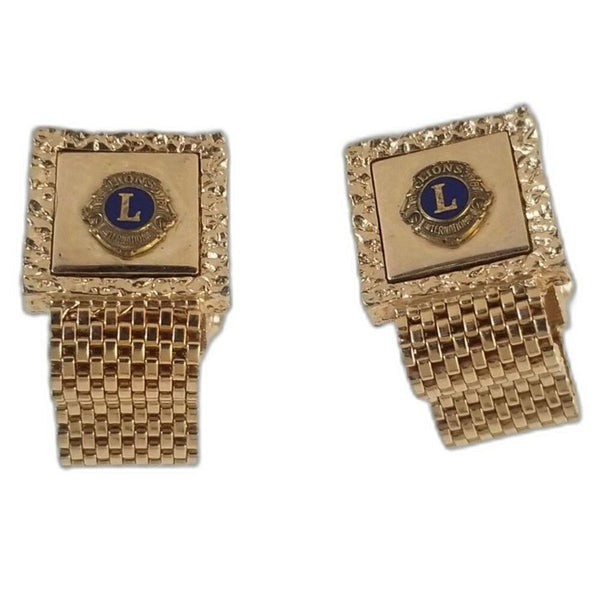 Lions International Mesh Wrap Around Gold Square Logo Cufflinks [Vintage]