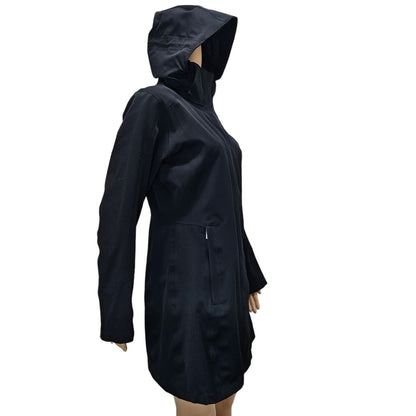 Patagonia Black Zip Up Long Winter Lined Jacket with Hoodie Size Small Womens