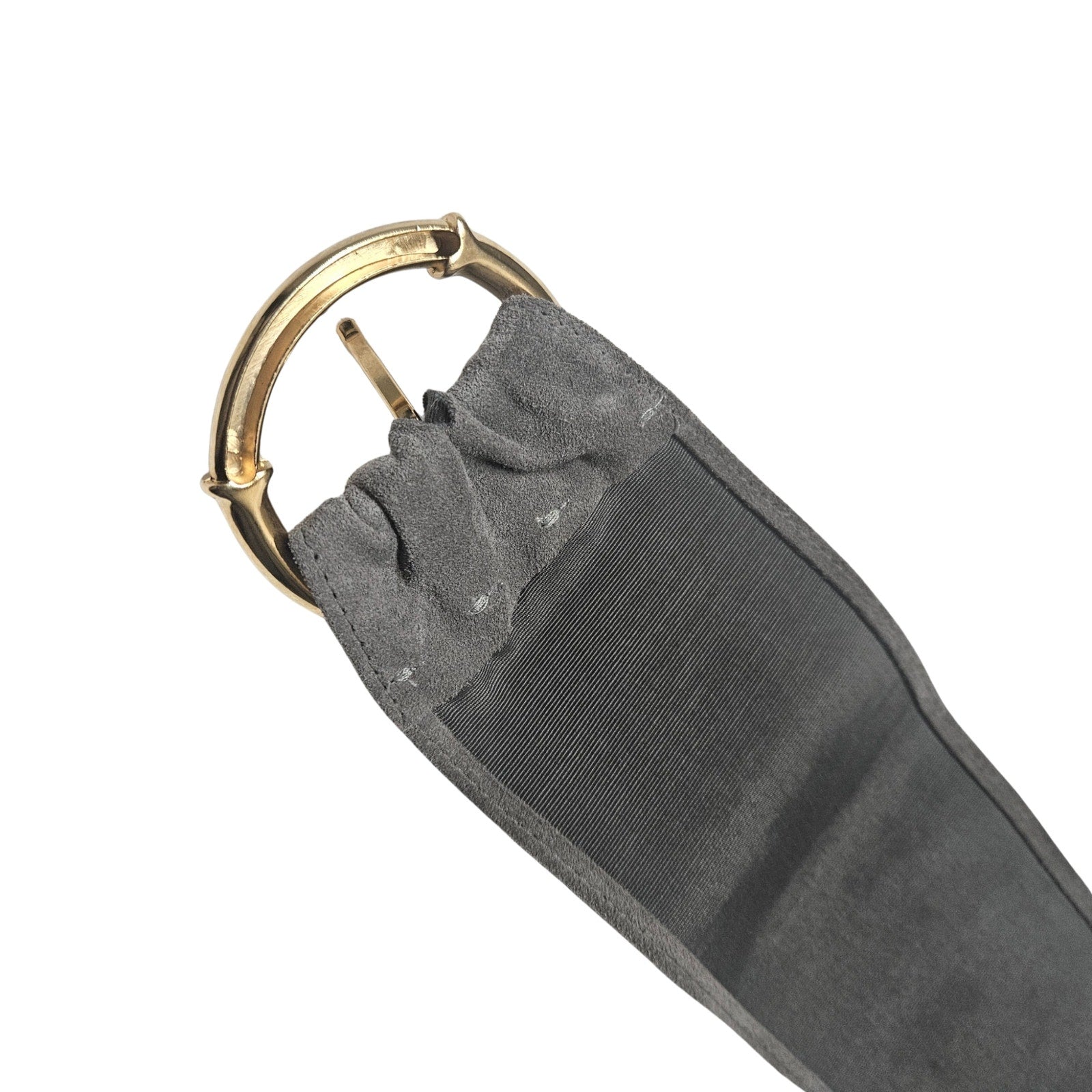 Avignon Genuine Leather Gray Suede Wide Cinching Belt Gold Pull Through Buckle [Vintage]